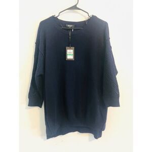 DNKY navy blue Womens sweater size L, 100% cotton mesh  sleeves